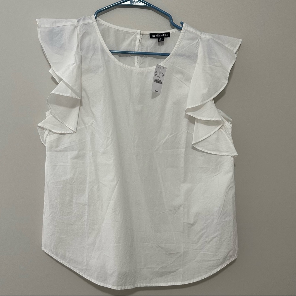 Mercantile J. Crew white ruffle top - NWT 8